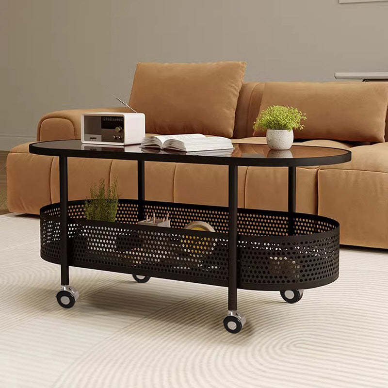 Modern Oval Glass Iron Movable Side Table