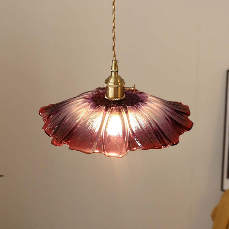 Vintage Lotus Leaf Glass Brass Pendant