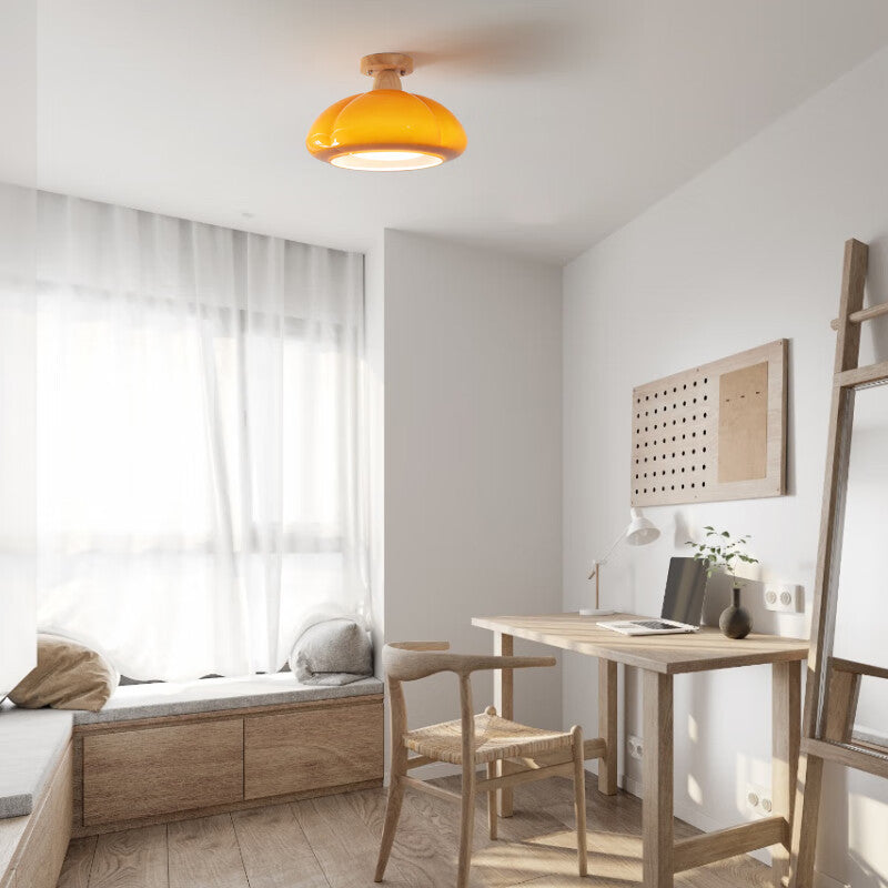 Modern Cream Rubberwood 1-Light Ceiling Light
