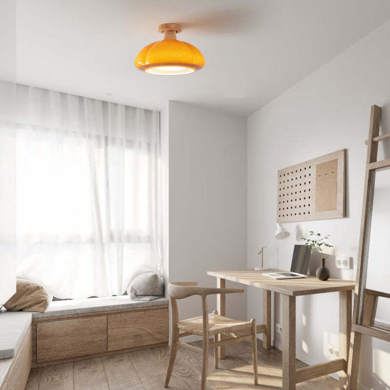 Modern Cream Rubberwood 1-Light Ceiling Light — Orange / 110V-120V For US/CA