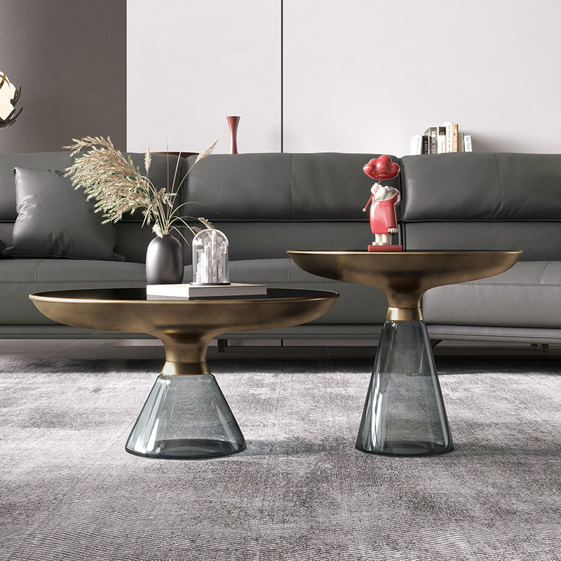Contemporary Round Glass Steel Coffee Table