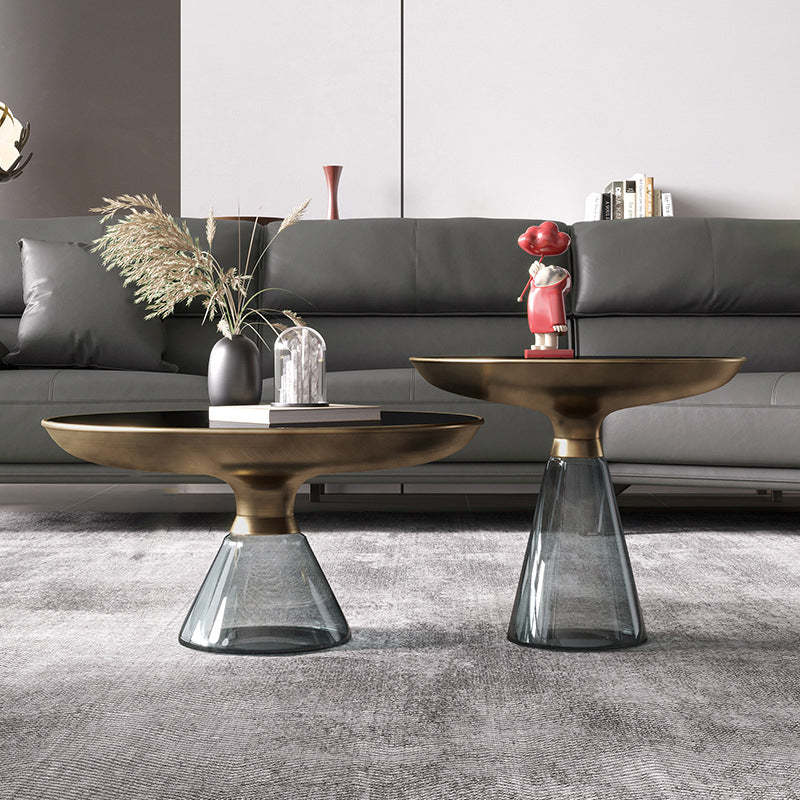 Contemporary Round Glass Steel Coffee Table