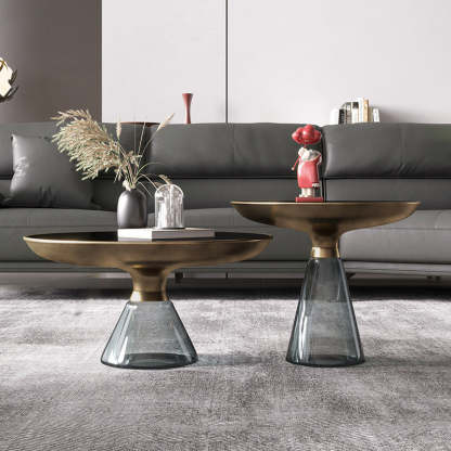 Contemporary Round Glass Steel Coffee Table