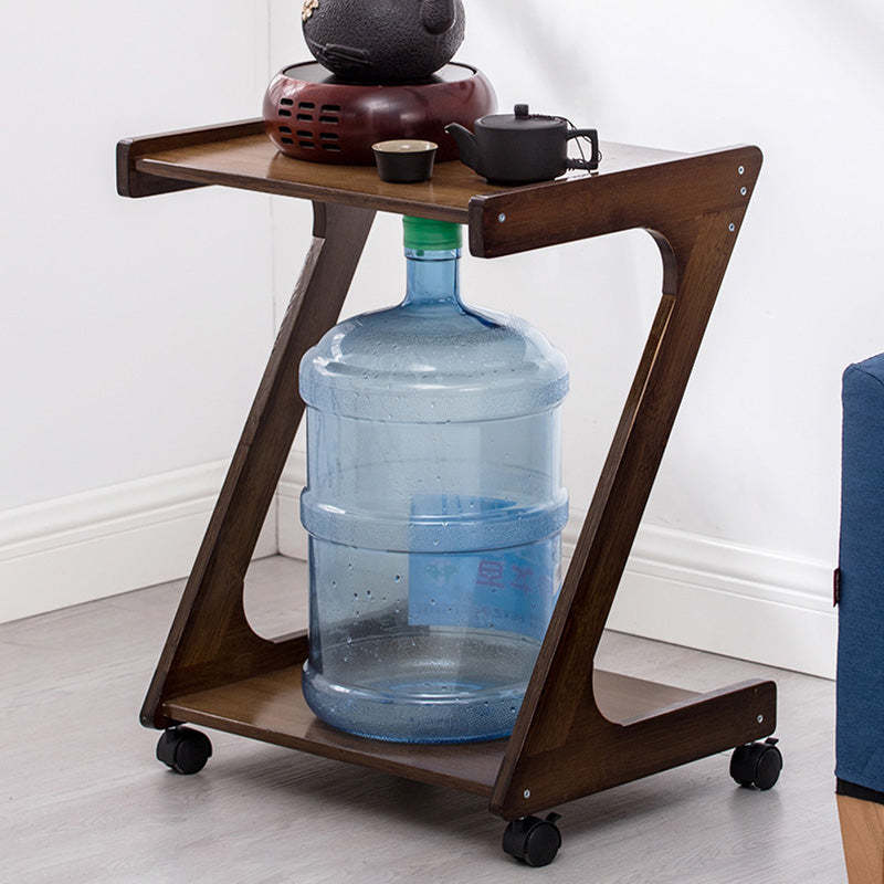 Vintage Z-Shape Wood Rolling End Table — Log Color