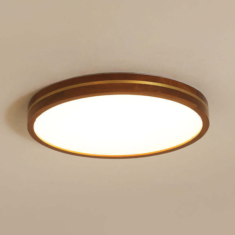 Modern Walnut Wooden Slim LED Flush Mount Light