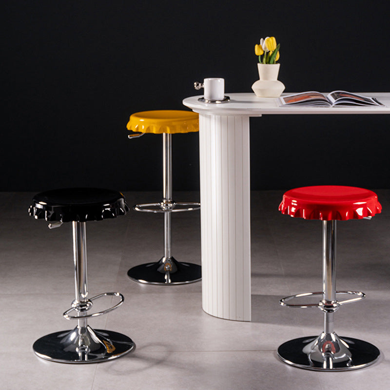 Contemporary Beer Bottle Cap Plastic Swivel Bar Stool — Without Caster / Yellow