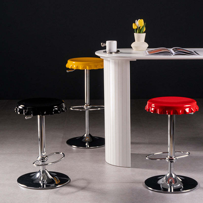 Contemporary Beer Bottle Cap Plastic Swivel Bar Stool — Without Caster / Yellow