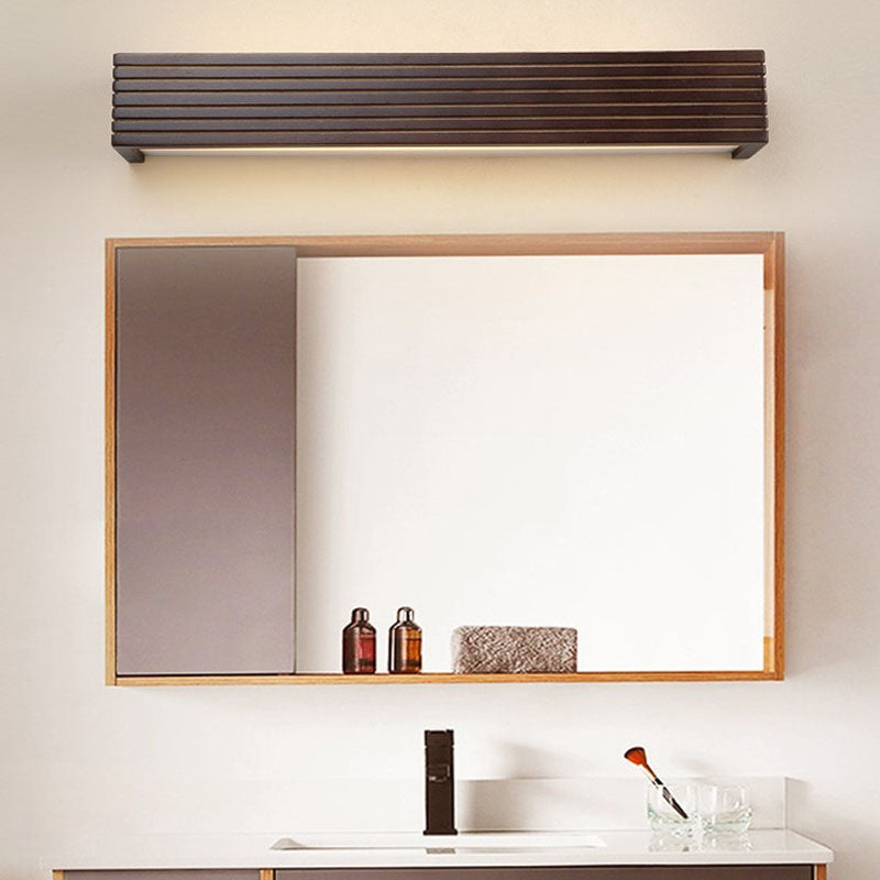 Chinese Striped Wood Cuboid LED Vanity Sconce — Warm Light (3000K) / 220V-240V For UK/AU