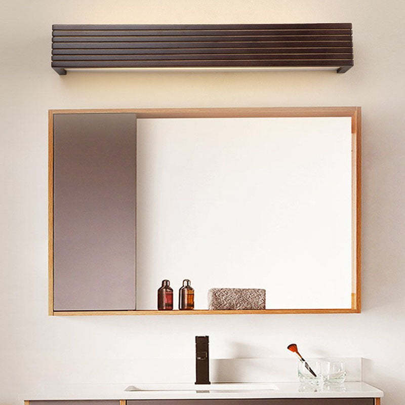Chinese Striped Wood Cuboid LED Vanity Sconce — Warm Light (3000K) / 220V-240V For UK/AU