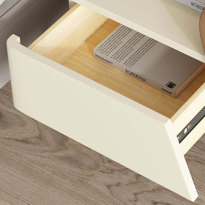 Contemporary Wood Steel Drawer Side Table — Dark Gray + Beige - Right
