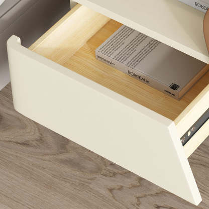 Contemporary Wood Steel Drawer Side Table — Dark Gray + Beige - Right