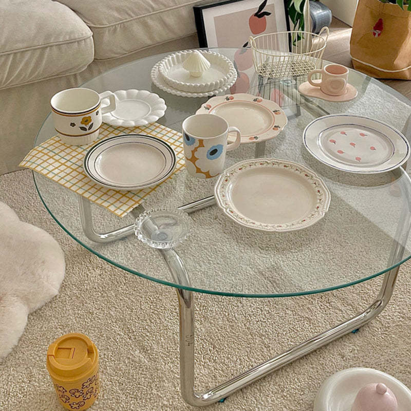 Minimalist Round Glass Steel Coffee Table