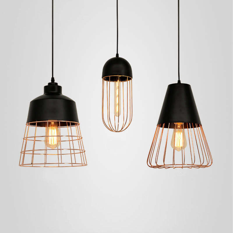 Nordic Iron Geometric Cage Pendant Light