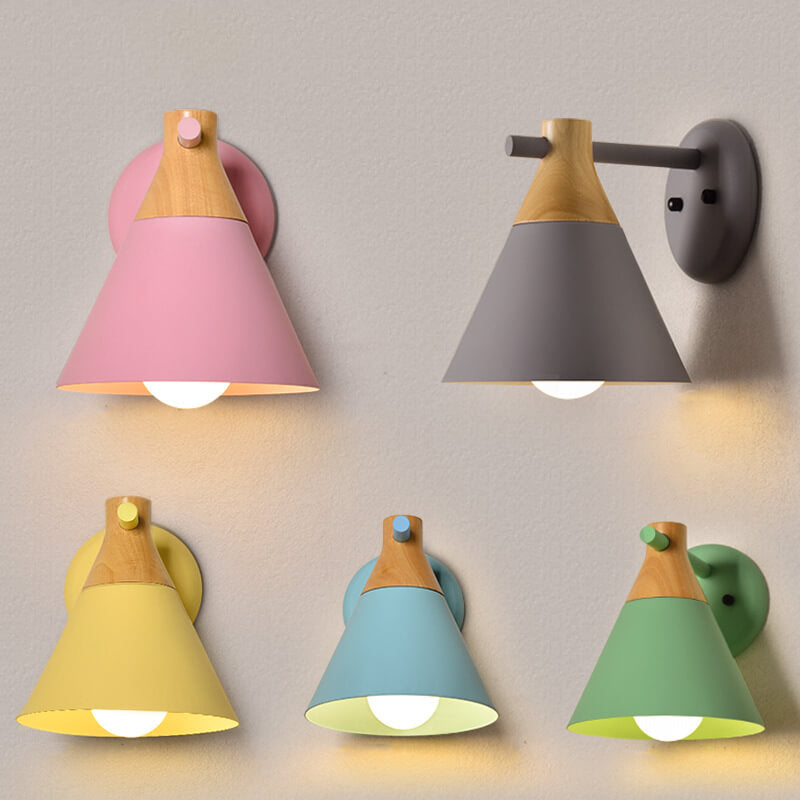 Nordic Solid Wood Macaron Cone Sconce