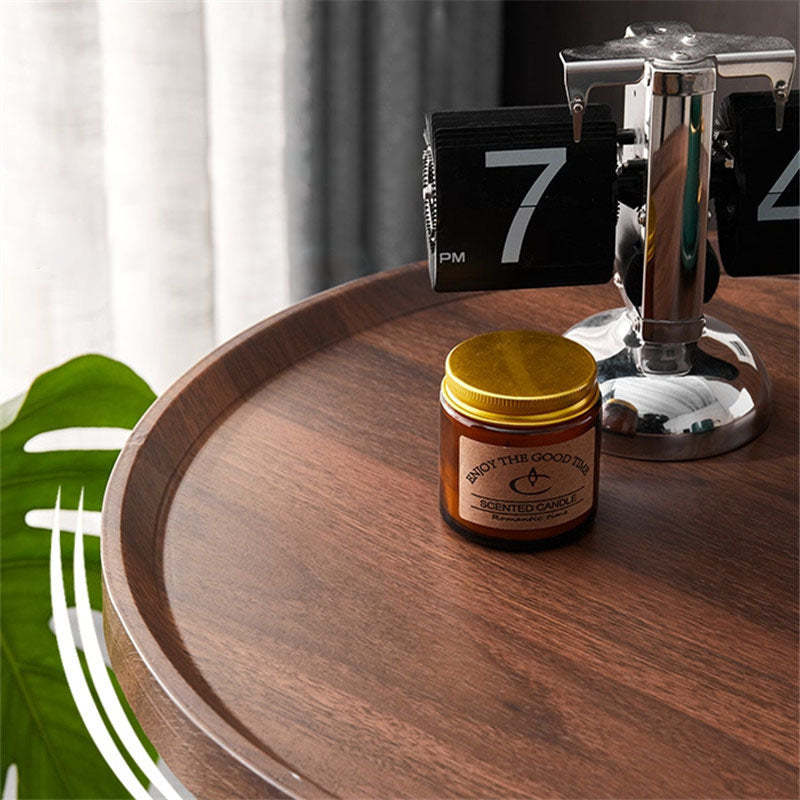 Modern Round Engineered Wood Iron Movable End Table — Gold / Black