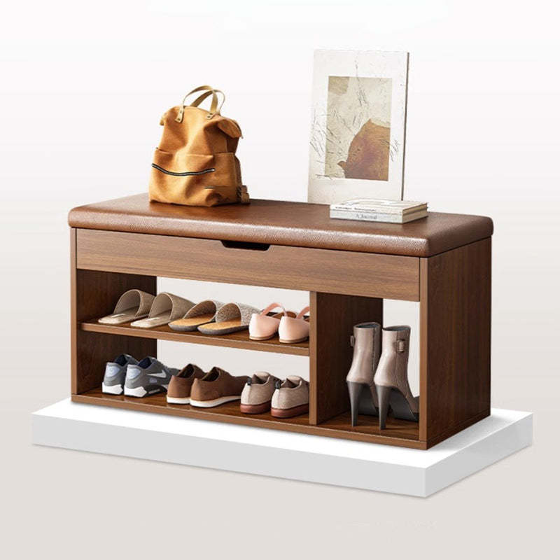 Minimalist Fabric PU Leather Wood 3-Tier Shoe Rack