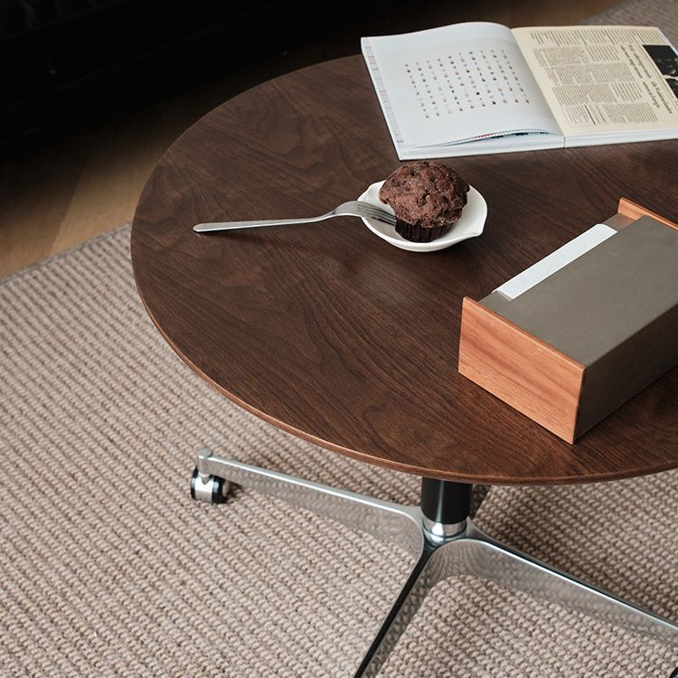 Contemporary Engineered Wood Adjustable Caster Coffee Table — Black