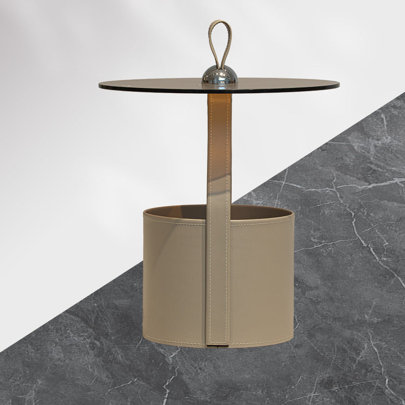 Lighom cylinder glass leather steel coffee tables for living room