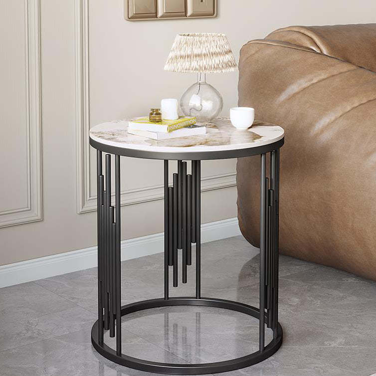 Scandinavian Rock Slab Carbon Steel End Table — Brown Tabletop + Black Frame