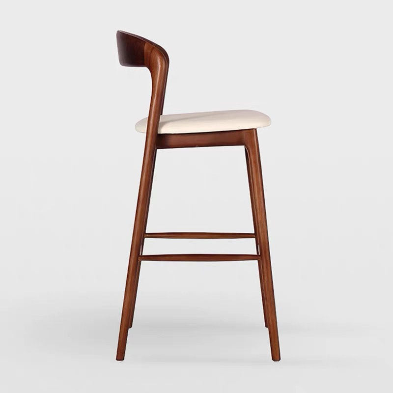 Retro Solid Wood Leather Upholstered Bar Stool