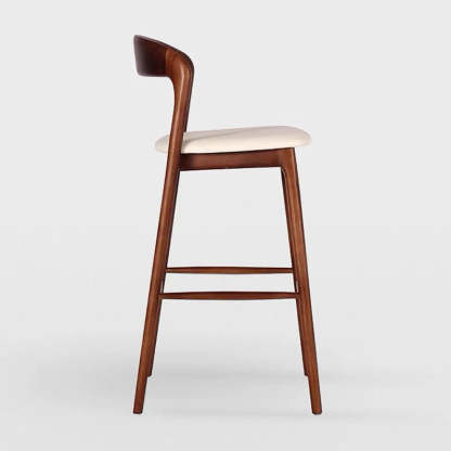 Retro Solid Wood Leather Upholstered Bar Stool
