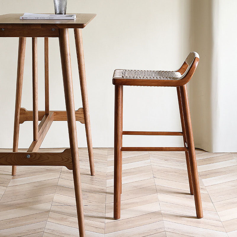 Retro Rope Woven Solid Wood Bar Stool — Log Color