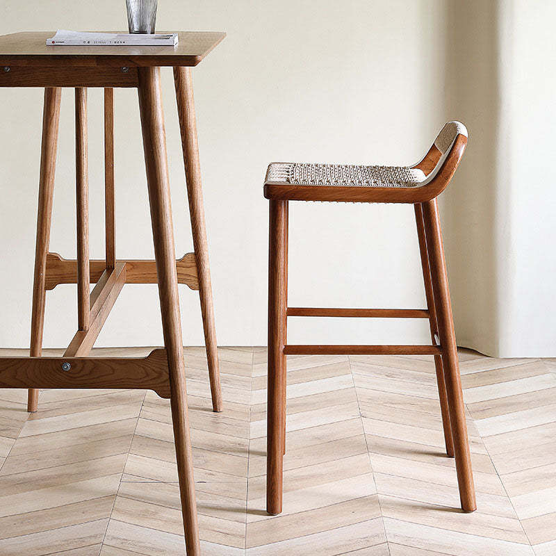 Retro Rope Woven Solid Wood Bar Stool — Log Color