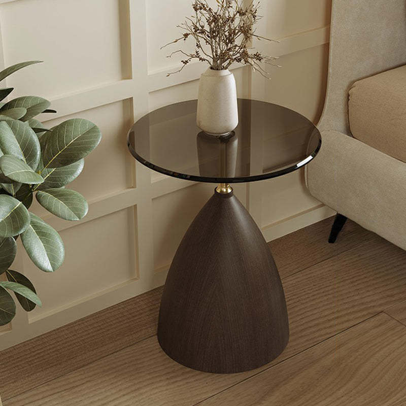 Minimalist Cone Glass Steel End Table — Brown