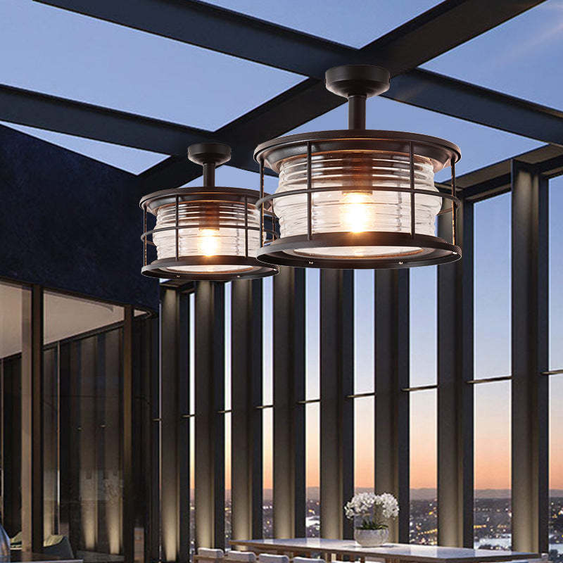 Industrial Vintage Drum Outdoor Ceiling Light