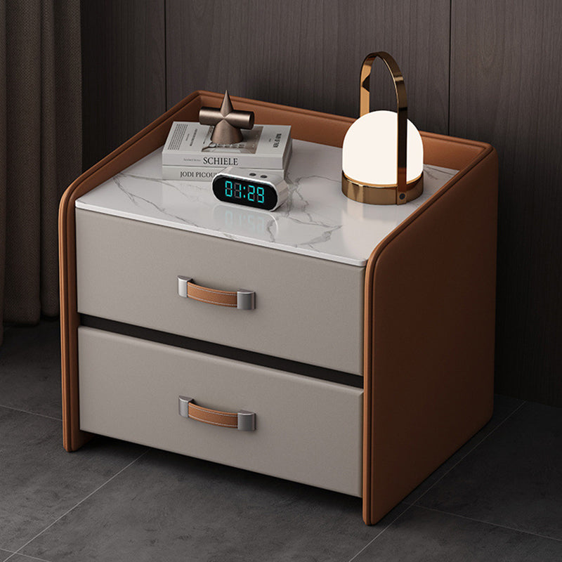 Modern Saddle Leather Wood 2-Drawer Nightstand