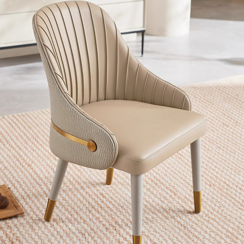 Minimalist Pleated Leather Metal Dining Chair — White