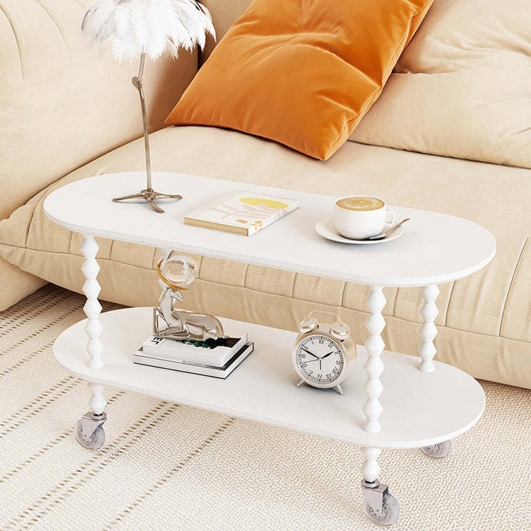 Vintage Oval Wood Plastic 2-Tier Side Table — Black
