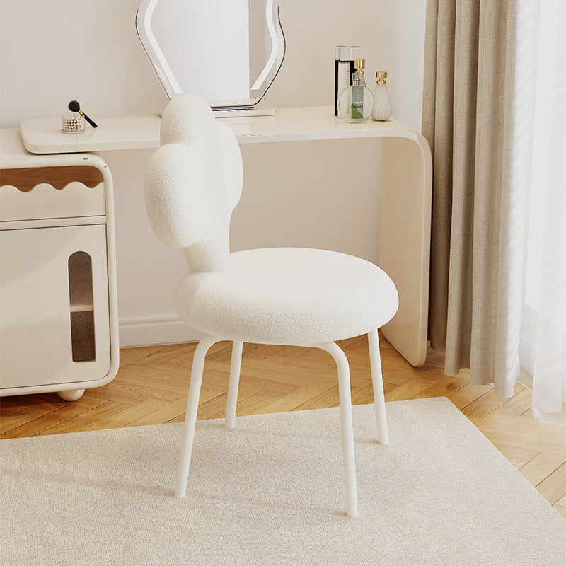 Contemporary Cloud Lambswool Swivel Vanity Stool — White
