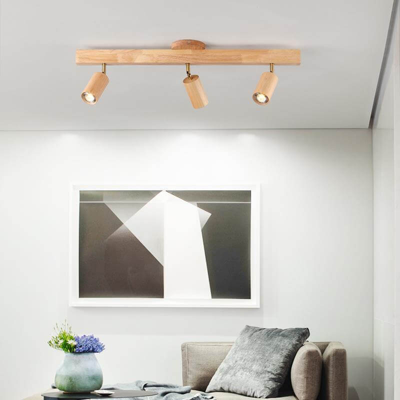 Japanese Wooden Track LED Semi-Flush Ceiling Light
