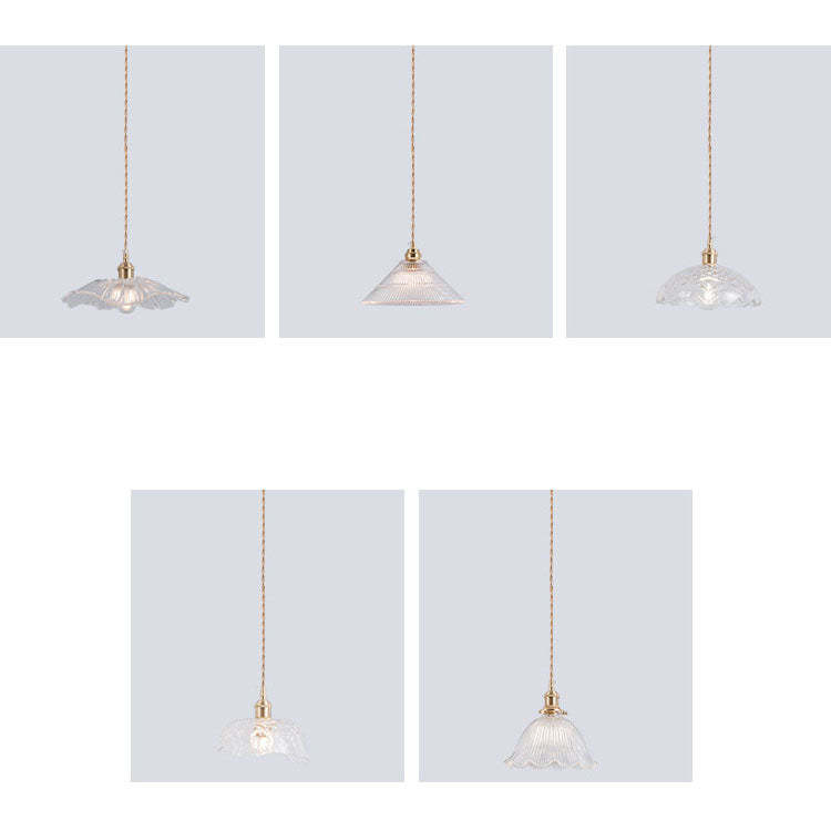 Nordic Vintage Clear Glass Flower Brass Pendant