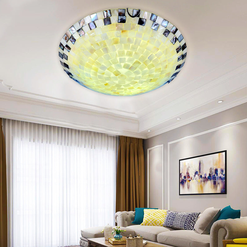 Lighom tiffany mediterranean shell metal flush mount lighting — 11.81" W x 3.54" H / Cool White (6000K) / 220V-240V (UK/AU)