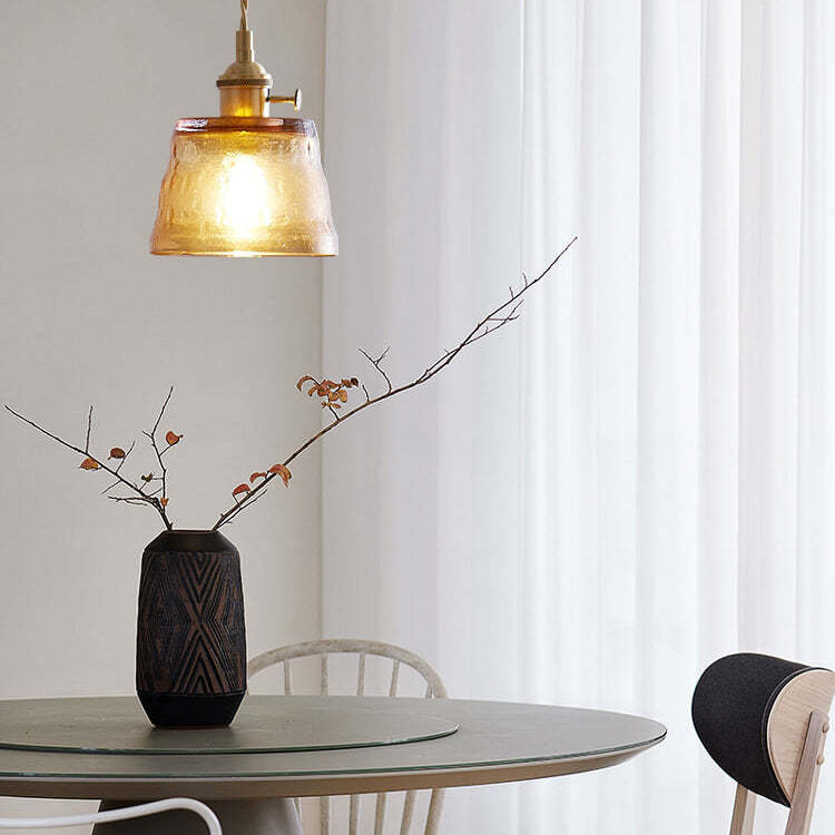 Vintage Glass Brass Drum Pendant Light