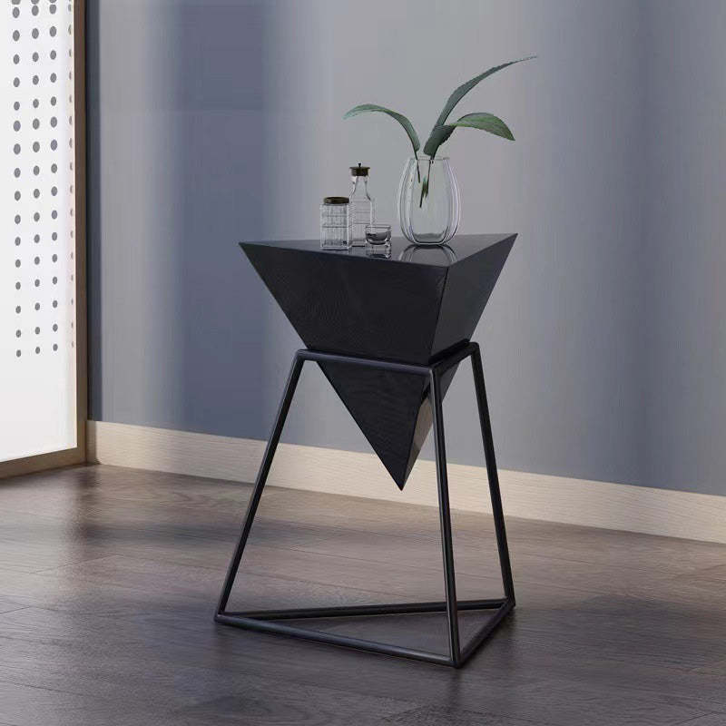 Nordic Pyramid Glass Slate Side Table — Glass / Gold / White