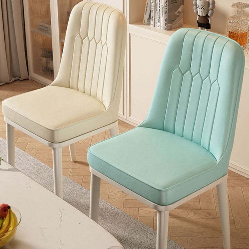 Contemporary Square PU Leather Upholstered Dining Chair — Creamy White Seat   White Legs