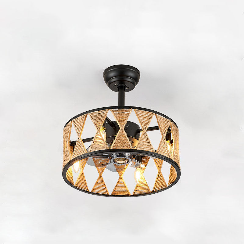 Industrial Hemp Rope Cylinder 4-Light Fan Light