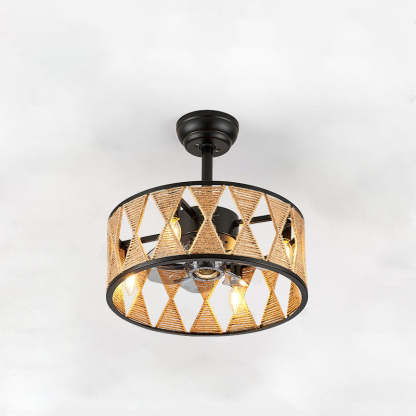 Industrial Hemp Rope Cylinder 4-Light Fan Light