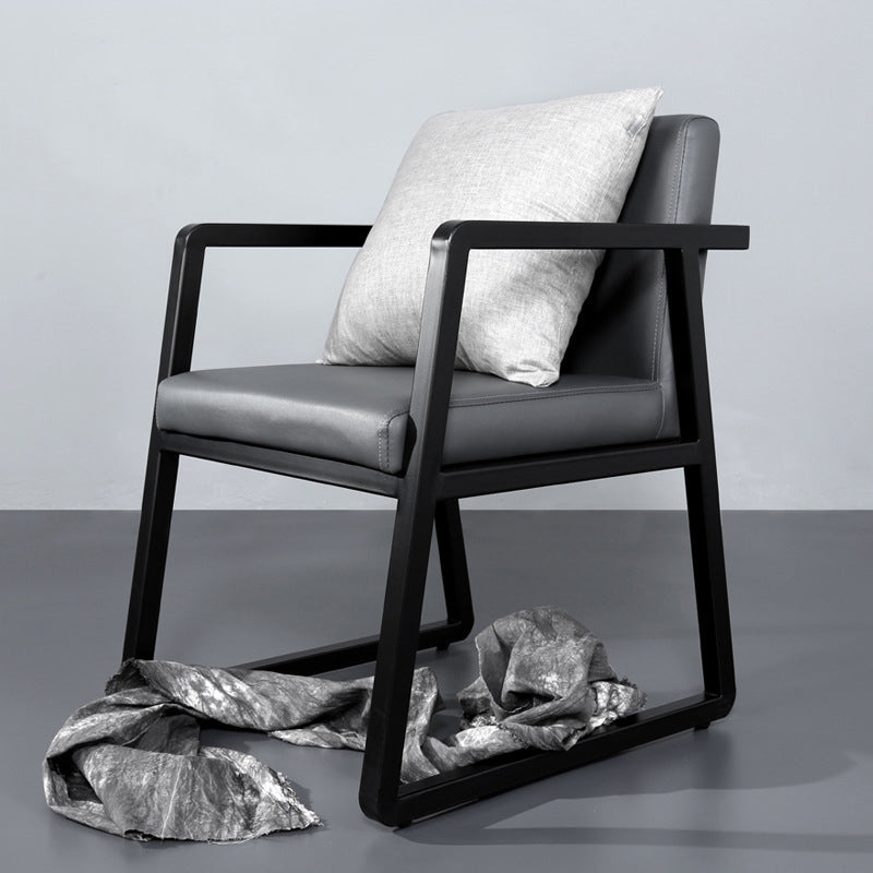 Minimalist PU Leather Steel Desk Chair — Black