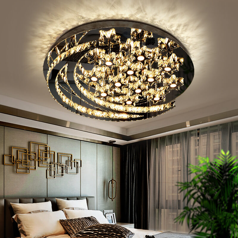 Romantic Stainless Steel Crystal Star Moon LED Flush Light