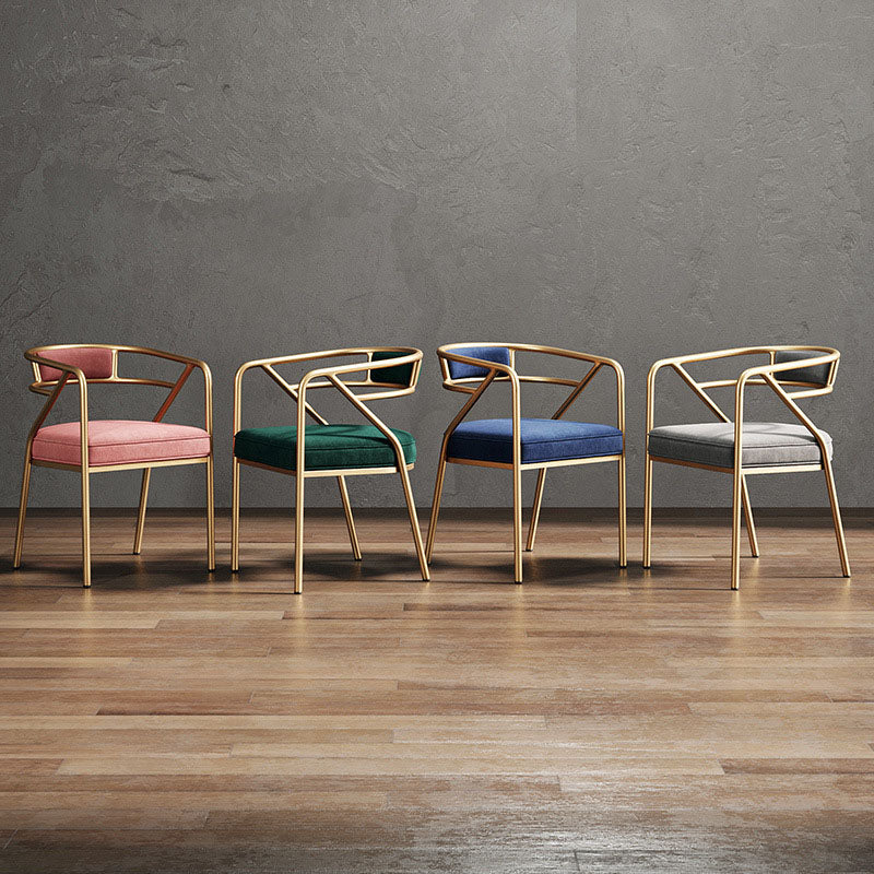 Modern Ring Leather Linen Alloy Dining Chair — Gray Velvet