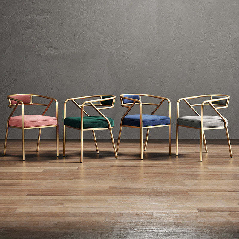 Modern Ring Leather Linen Alloy Dining Chair — Gray Velvet