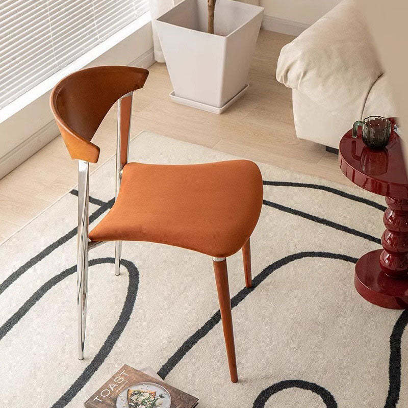 Retro Beech Iron Velvet Curved Dining Chair