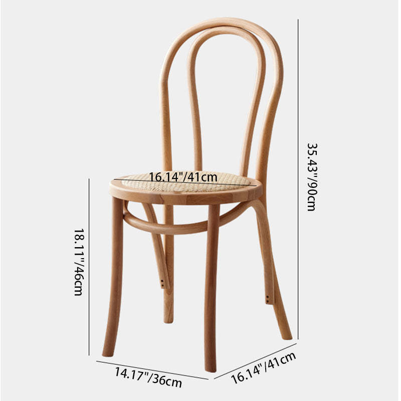 Scandinavian Round Rattan Wood Vanity Stool — Wood / B