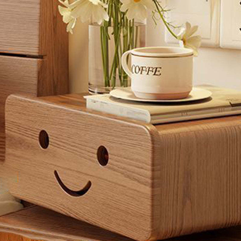 Contemporary Rubberwood Glass Metal Nightstand