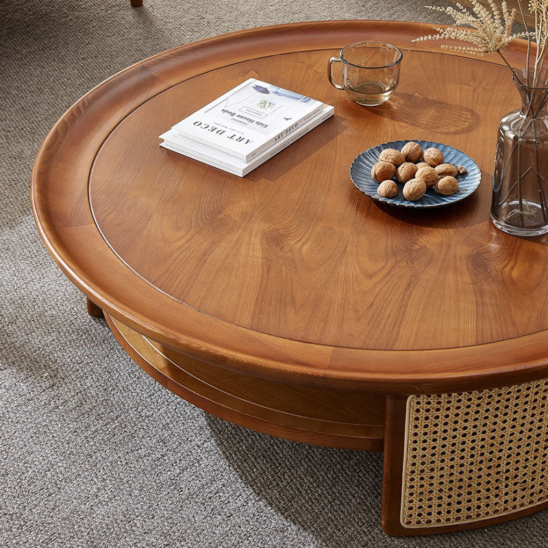 Japanese Round Woven Wood Coffee Table