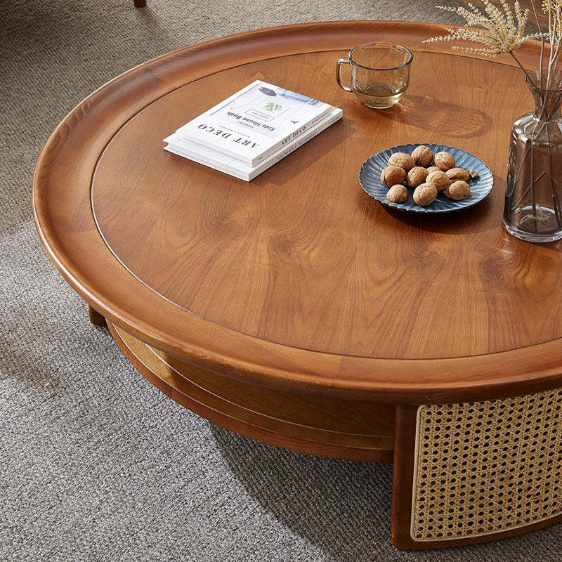 Japanese Round Woven Wood Coffee Table